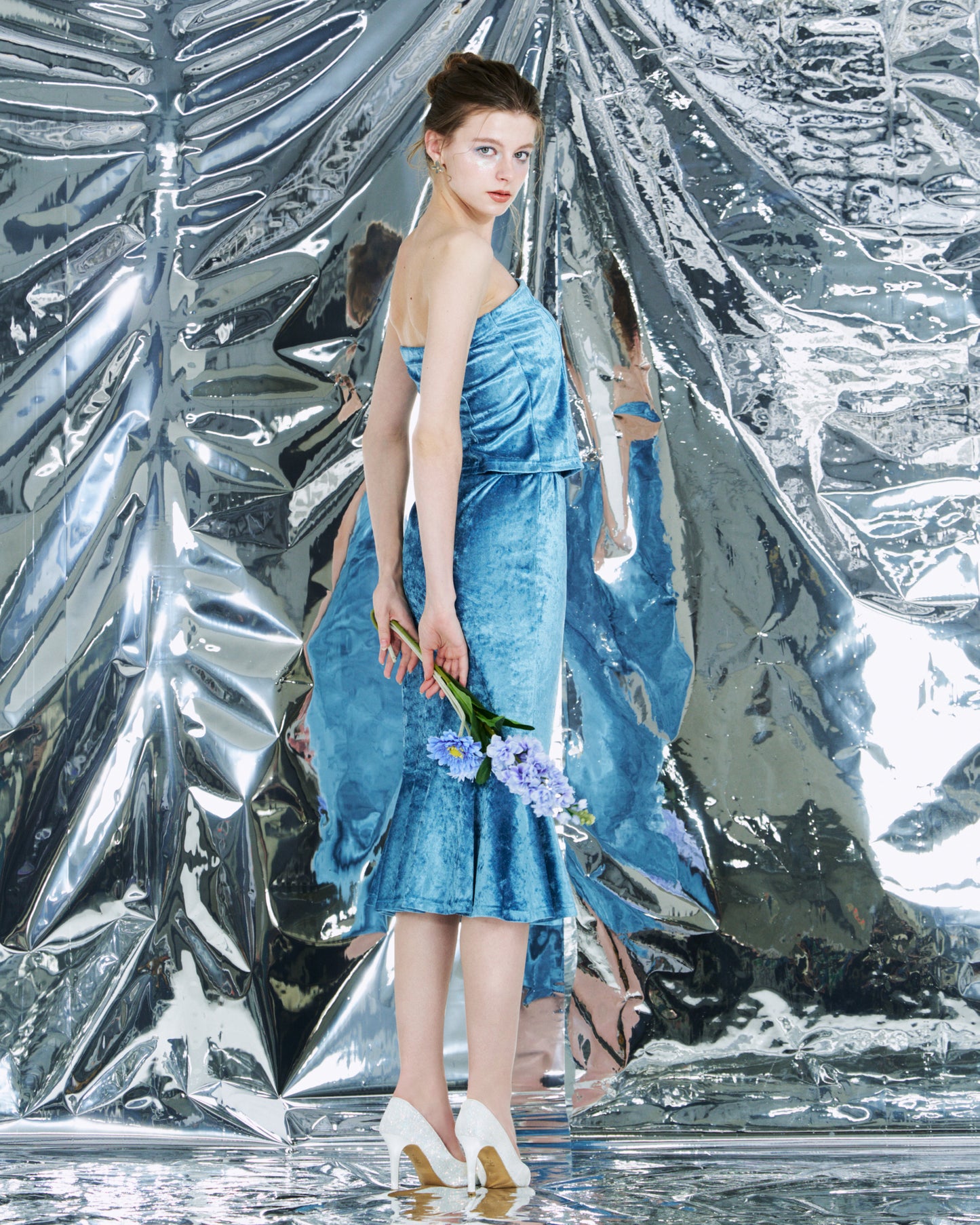 ベロアベアトップ/クリスタルブルー