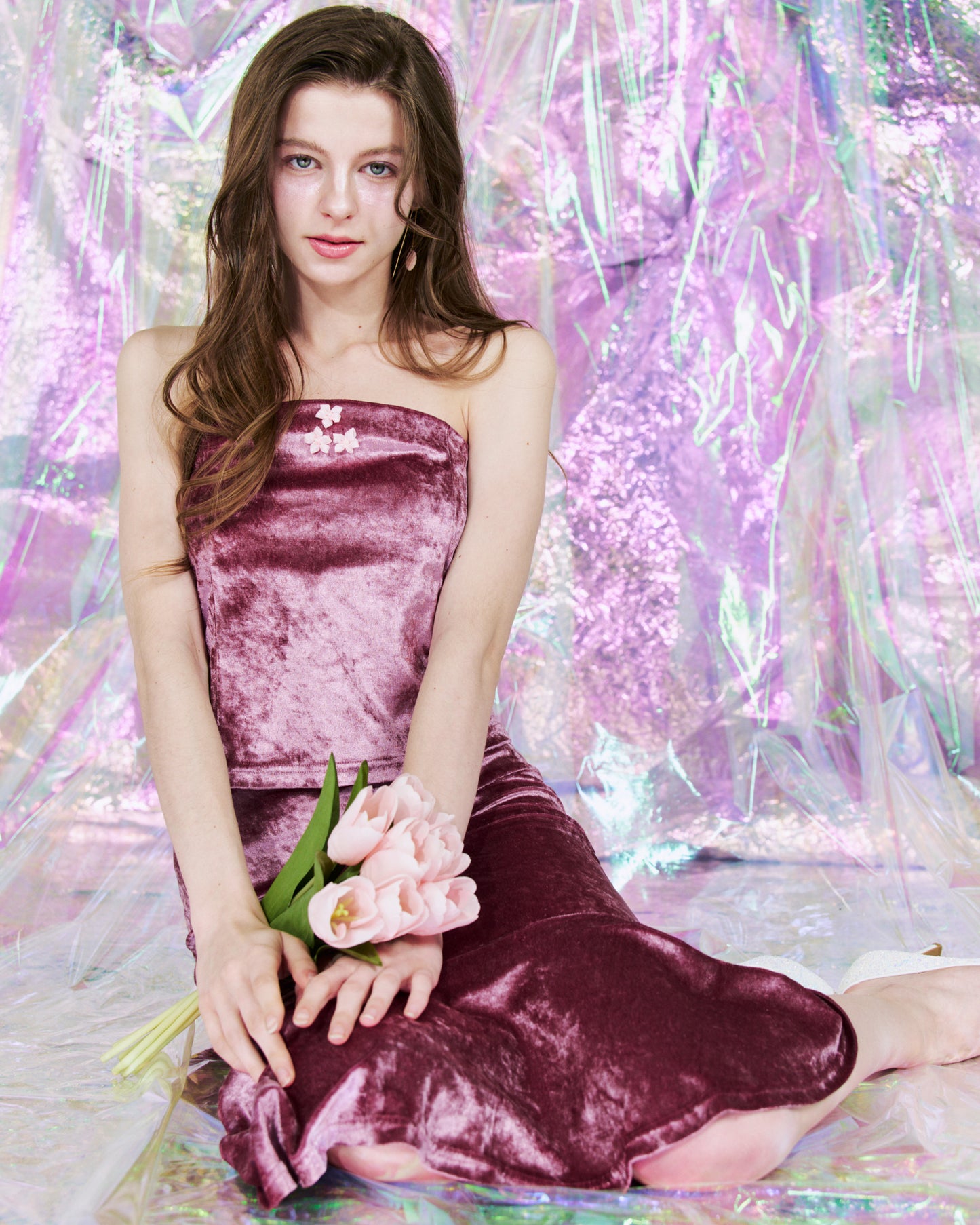 ベロアベアトップ/クリスタルピンク